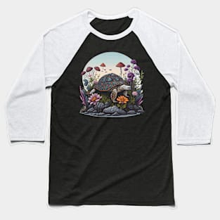 Funny & Cute Aesthetic Cottagecore floral Turtle Womens Mens Baseball T-Shirt